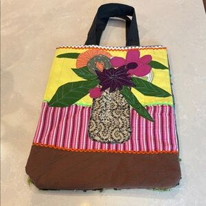 Handmade Floral Patchwork Tote Bag in Yellow, Pink & Brown
